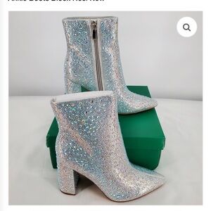 Lauren Lorraine NEW IN BOX Silver Glitter Ankle Boots Size 7.5
